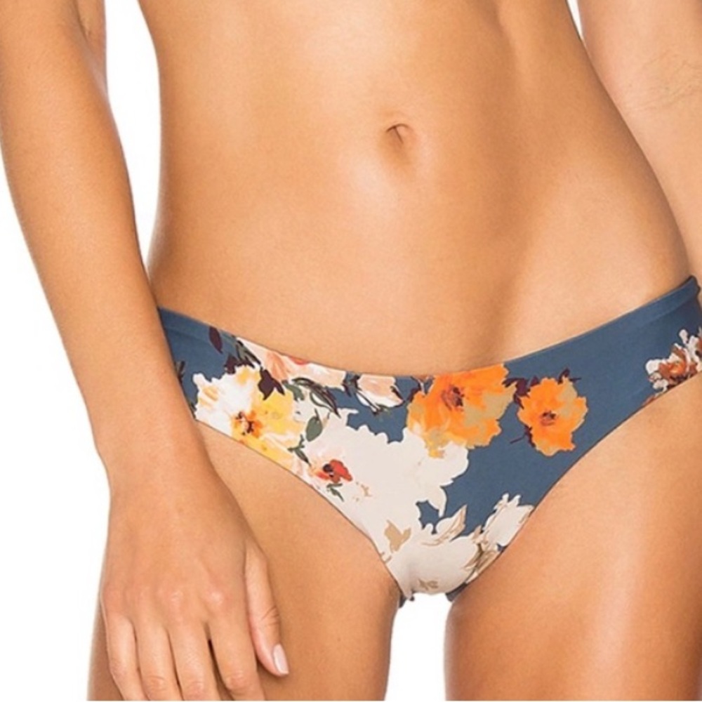Blue and Orange Floral Bikini Bottom Swimwear